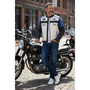 Refinery Republic Men's Large Biker Jacket Colorblock Racing Full Zip Streetwear